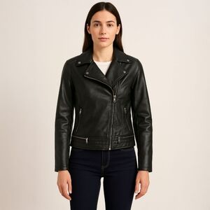 BERNARDO Women's Black Zip Faux Leather Moto Jacket Size Small